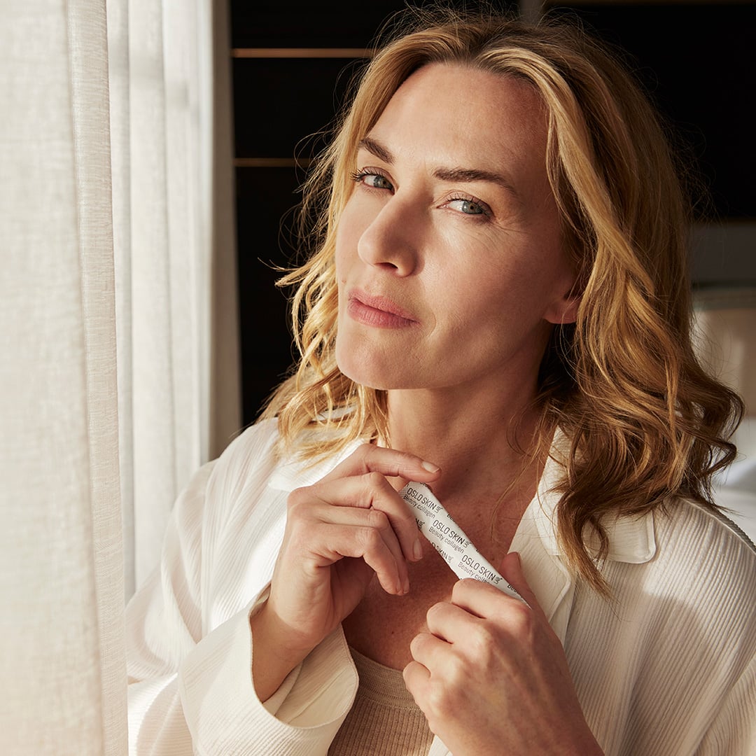Kate Winslet holding a collagen stick